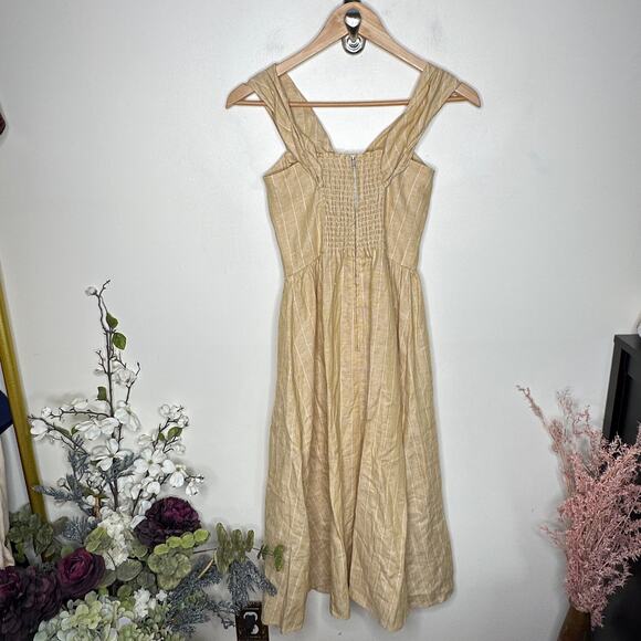 REFORMATION Barrington Linen Striped Button Front Midi Dress Sz 0 {T17} - Picture 4 of 6